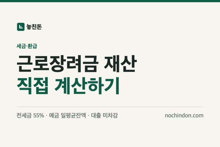 근로장려금 재산 계산 — 전세금 55%, 예금 일평균잔액, 대출 미차감